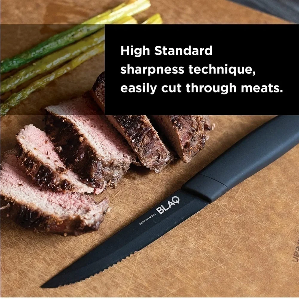 Brand New Blaq Set of 4 German Stainless Steel Serrated Steak Knives Matte Black